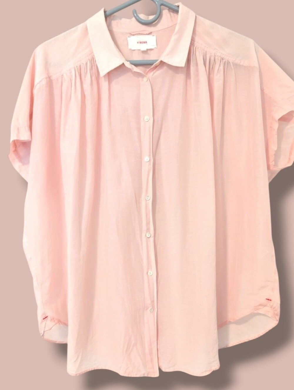 Xirena Blush Pink Pastel Cotton Silk Sheer Short Sleeve Button-Up Paxton Shirt M
